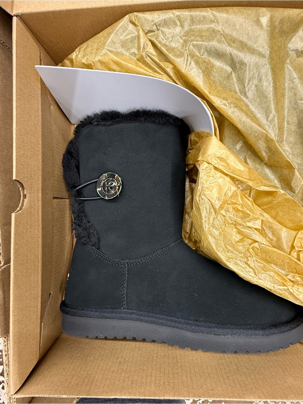 Koolaburra Black Shearling Button Ankle Boot